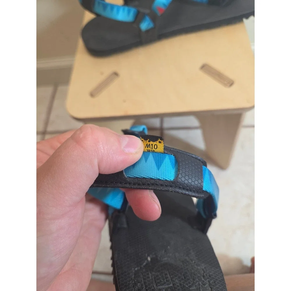 Luna Sandals Mono Winged Edition Mens 10 Blue Geometric Vibram Megagrip Hiking